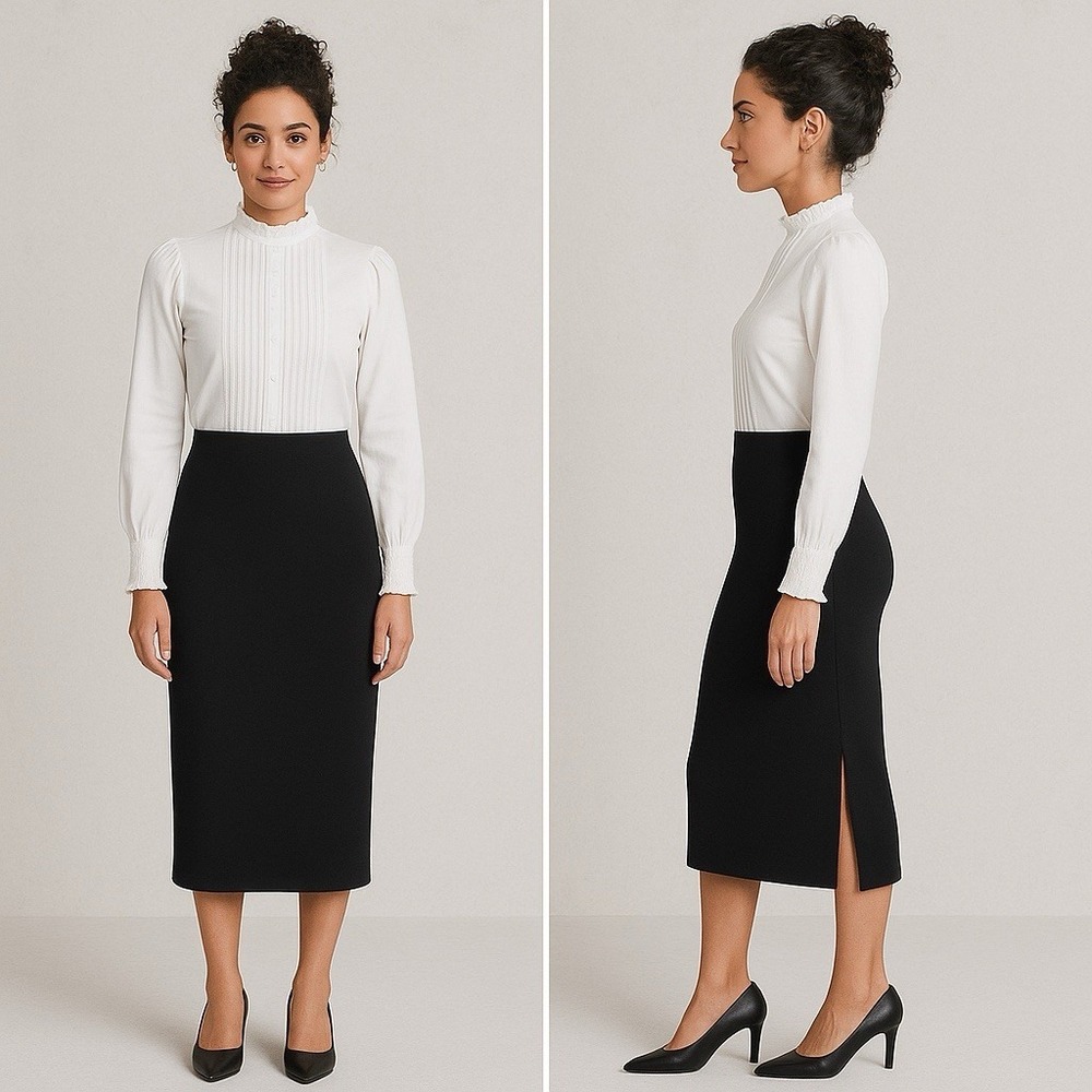 J.Jill Wearever Collection Jersey Knit Midi Pencil Skirt Stretch‎ XS P Black